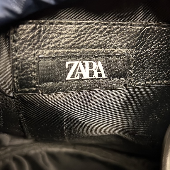 Zara Blue & Black Nylon Crossbody Drawstring Bucket Bag NEW - Picture 10 of 14